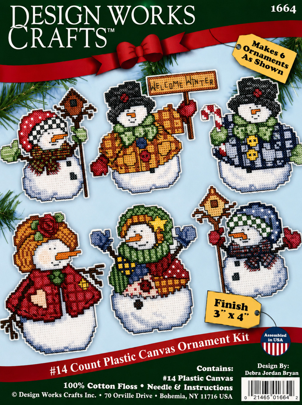 Design Works 6 Snowmen Ornaments 1689 Plastic Canvas Cross Stitch Kit Sealed